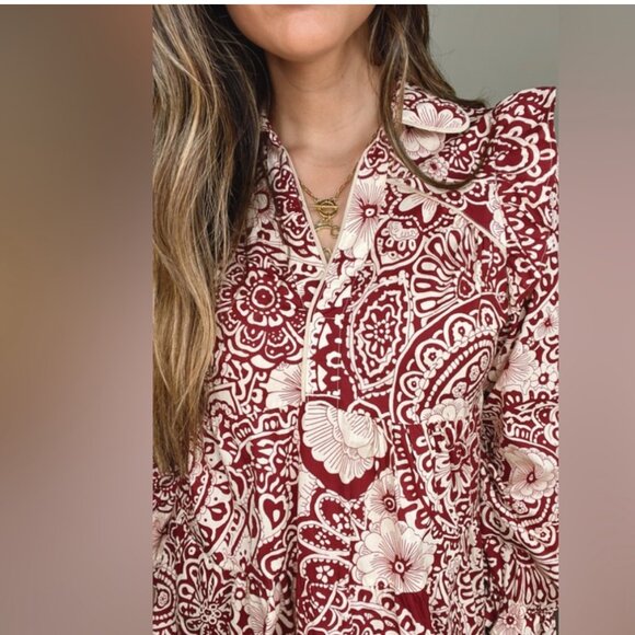 Umgee NWT SZ XL Sangria Silky Floral Print Dress Boho Cottage Core Western - Picture 4 of 11